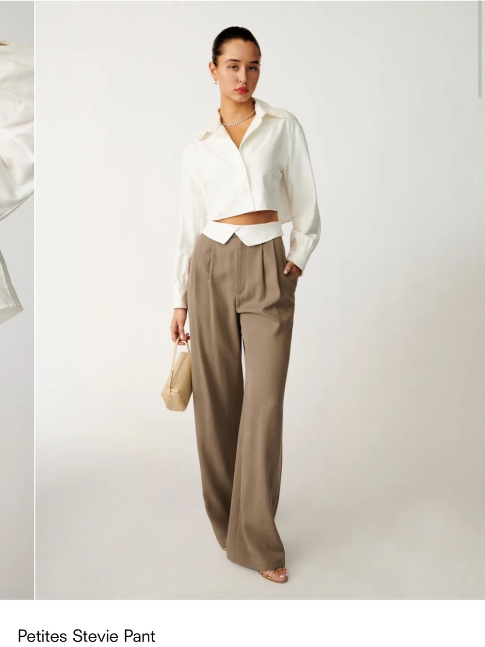 Reformation Taupe-Grey Wide Leg Tailored Trousers